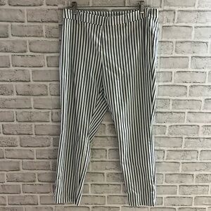 H&M white navy blue stripe womens dress Straight pants cute size 12 Stretch